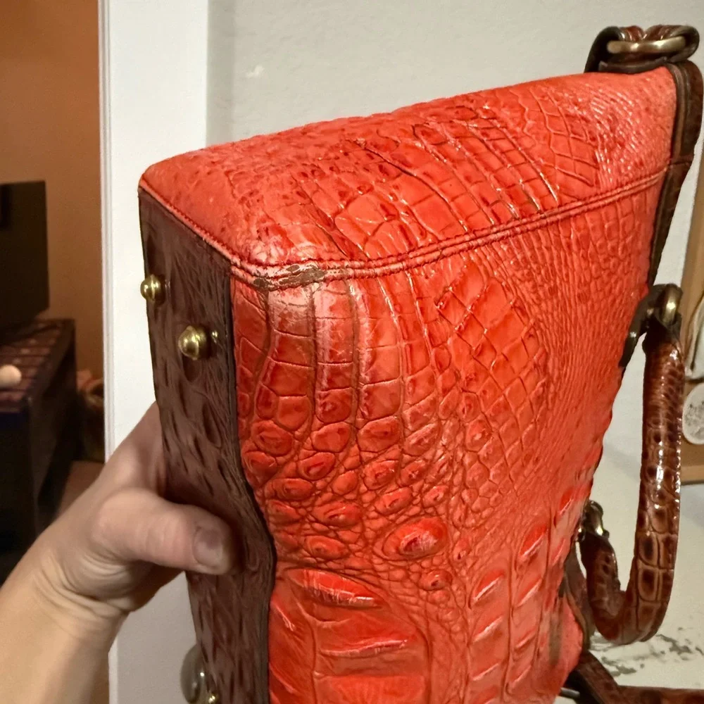 Brahmin Mini Arno Satchel Orange Croc Embossed Leather - Picture 8 of 14